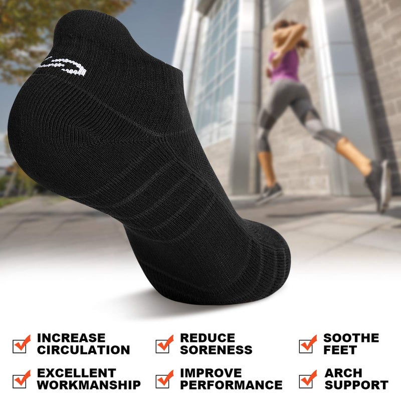 Lapulas Athletic Ankle Socks, Low Cut Cushioned Anti-Blister Running Tab Sports Socks for Men and Women 6Pairs(Black, M) - Image 4